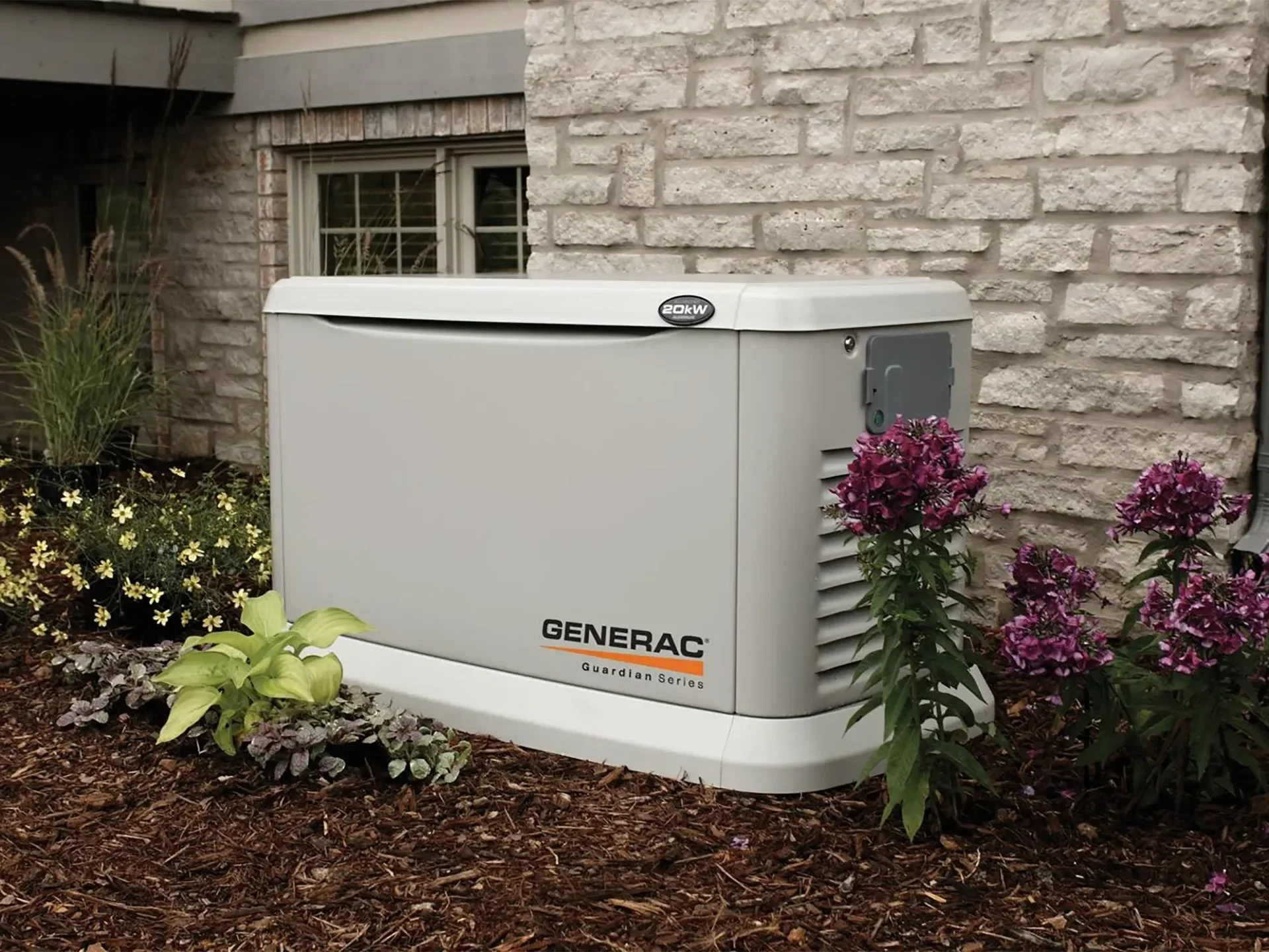 Standby generator installed beside a home